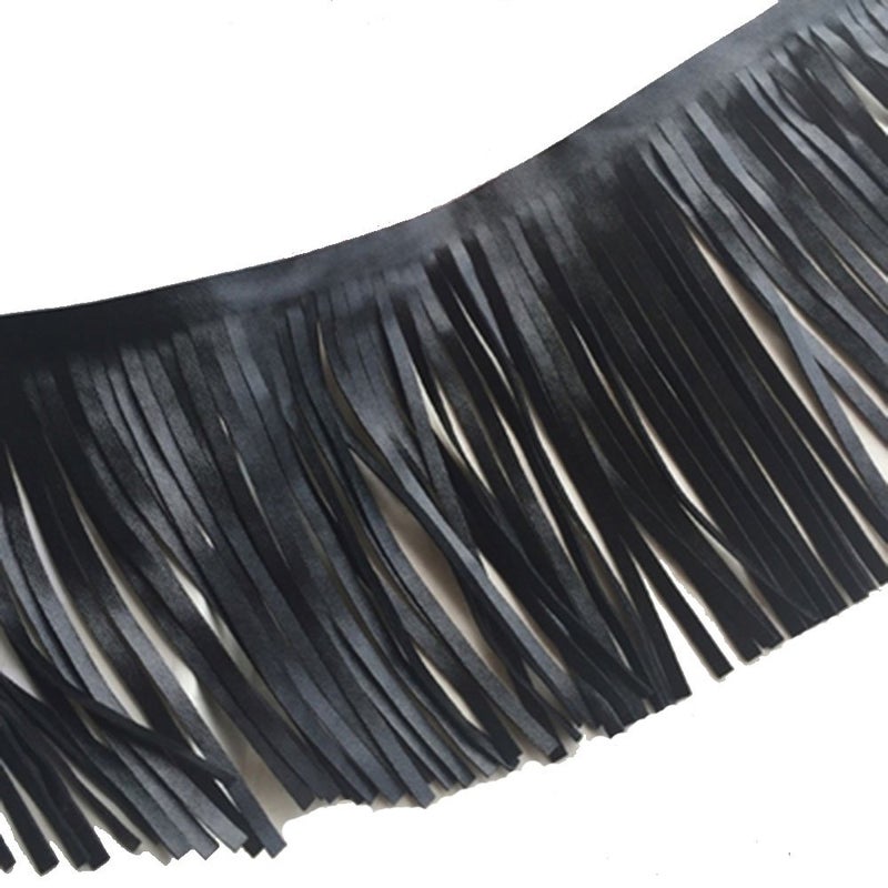 Zthread Brazil Faux Leather Fringe Trims 6" Wide Black Color for Extender Garments Bags Sewing & Craft Supply (1 Yard) - Image 1